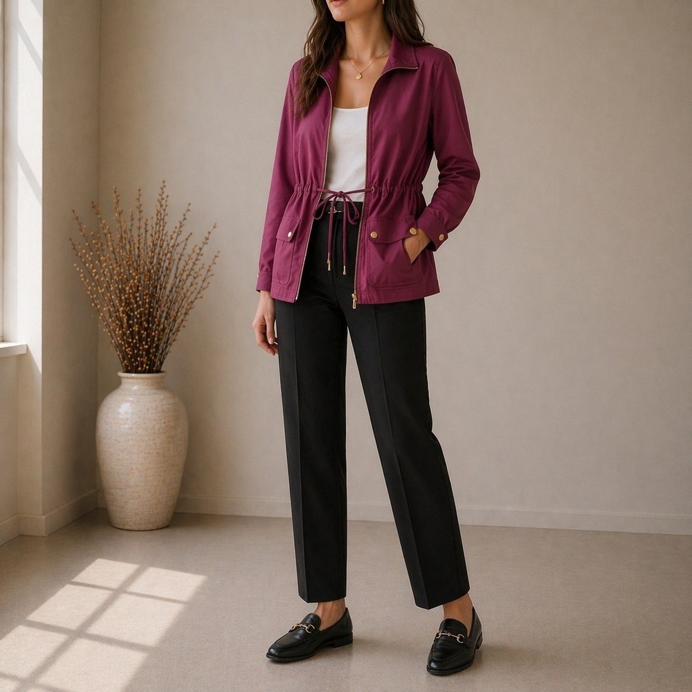 White House Black Market Utility Transitional Fall Jacket 4 Burgundy Anorak Zip